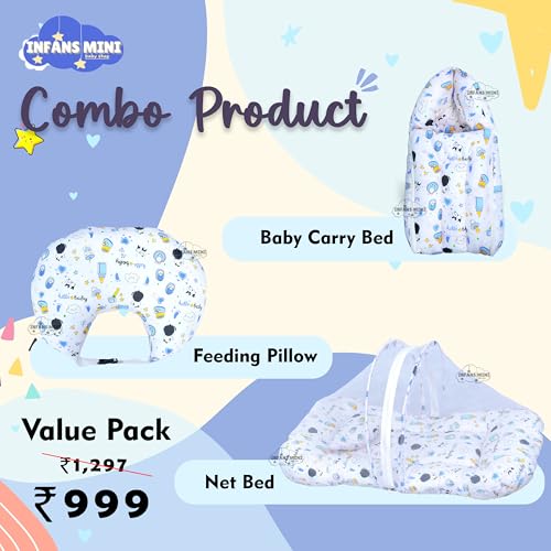 Image of Baby Bedding Set, 3 Pcs Cotton Sleeping Essential|Baby Sleeping Bag|Mother Nursing Feeding Pillow|Mosquito Net Bed for 0-6 Months (Panda Blue)