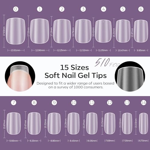 Image of modelones Extra Short Square Fake Nail Tips - 510Pcs Full Matte Gel Tips Pre-shaped Full Cover Clear Acrylic Gel Kit False Press on Nails for Extension DIY Salon 15Sizes