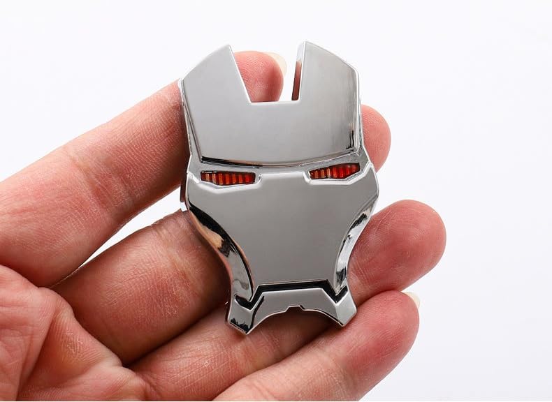 Image of JVCV 3D Metal Iron M face Sticker Chrome Logo Decal Emblem Badge for All Cars Bikes Laptops Headphones Helmets Home Office Accessory (Iron M Face, Silver-Red Eyes)