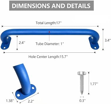 Monkey Bars Indoor Playground Handles 17inch, Heavy Duty Ceiling Grab Bars for Climbing Frames, Wall Ladders, Treehouses and Swing Set Accessories (6 Colors, 6-Pack)