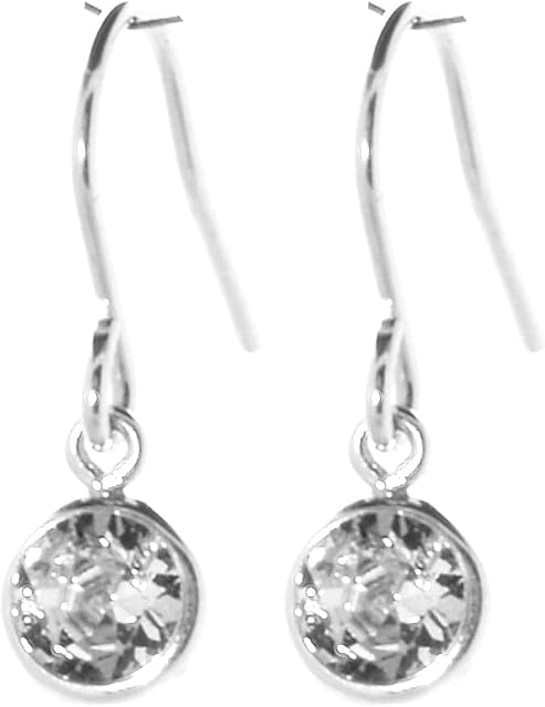 pewterhooter® Women's petite Crystal Drop Earrings  925 Sterling Silver with sparkling Diamond White Crystal  Gift Box