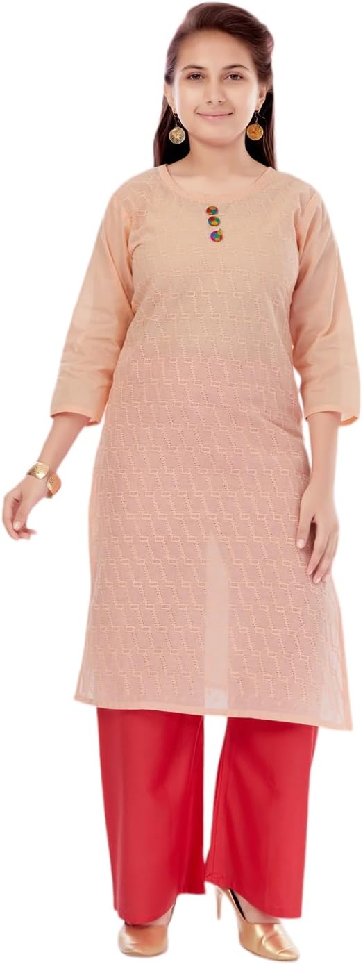 Aarika Girls White Color Cotton Embroidery Kurti