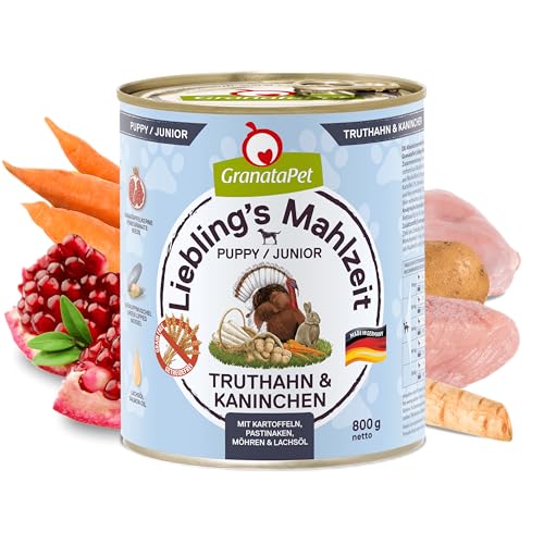 GranataPet Liebling's Mahlzeit Truthahn & Kaninchen Junior, Nassfutter für Hunde, Hundefutter ohne Getreide & ohne Zuckerzusätze, Alleinfuttermittel, 6 x 800 g