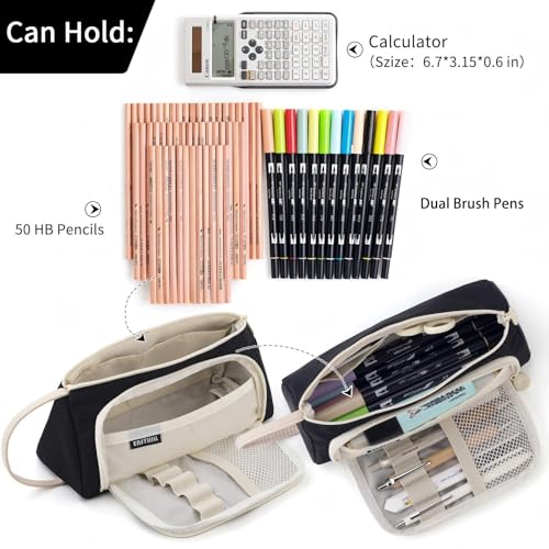 Image of EASTHILL Pencil Case Large Capacity Pencil Pouch School Suppies Pen Case Stationery College Office Organizer for Girls Adults-Black