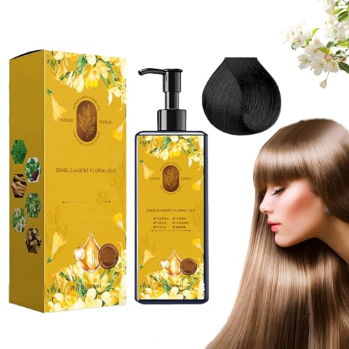 Tinte capilar nutritivo a base de plantas, tinte floral de un solo agente, champú de color natural y duradero para mujeres, suaviza y da brillo (Natural black)