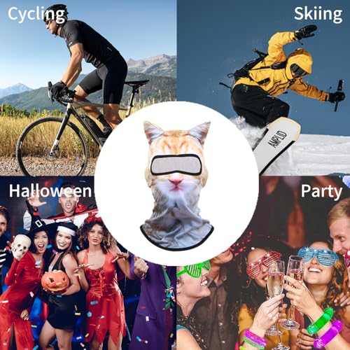 Image of 3D Cat Ski Balaclava Sheisty Face Mask with Ears Cute Animal Ski Mask Suitable for Music Festivals Raves Party Activities