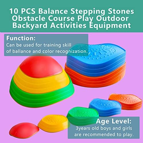 10 PCS Balance Stepping Stones for Kids, Obstacle Course Play Outdoor Backyard Activities Equipment Helps Build Children's Coordination and Confidence, Non-slip Surface and Edging 6 51BNb0Cy1LL. AC