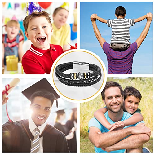 Set Of 2 To My Son Bracelet From Mom Braided Leather Alloy Clasp Bracelet With You Will Never Lose Dog Tag Necklace Multi-Layered Inspirational Bracelet Bangle Wristband For Men Boys Birthday Graduation Christmas Valentine's Day Gifts #TOP5