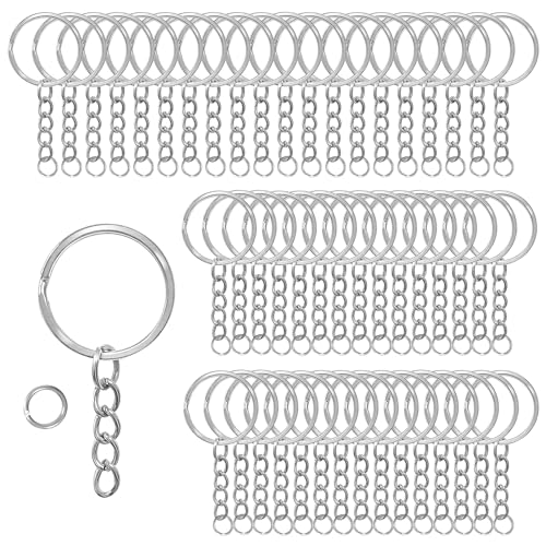 50 Pièces 25mm Attache Porte Clé Kit Chaine Anneau D'Acier Inoxydable avec Chaîne, Anneau Porte Clé avec Chaîne pour Bijoux Bricolage Collier Bracelet Faisant