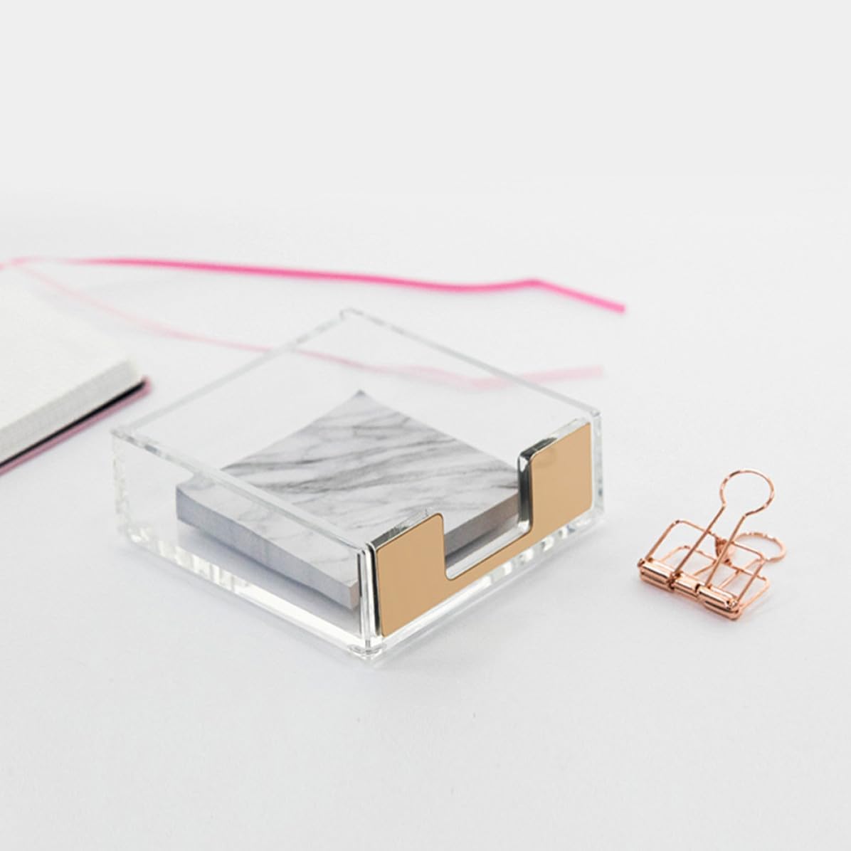 Zerodeko Acrylic Self-stick Note Holder for Desktop Memo Dispenser Simple Elegant Design, Wear Resistant and Easy to Clean, for Office and Noting When Reading Books