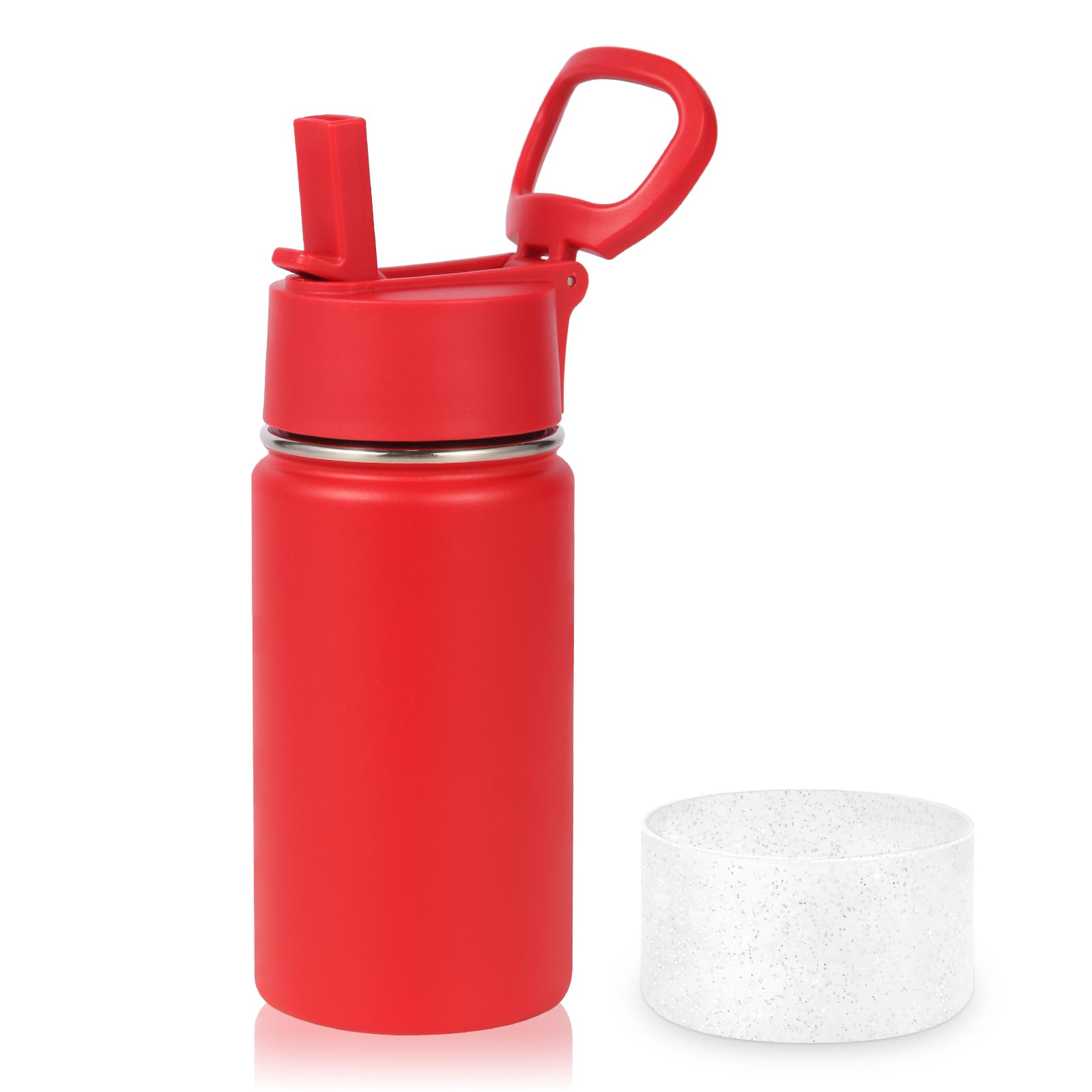 Volhoply 14oz KIds Stainless Steel Insulated Leakproof Water Bottle with Straw Lid and Silicone Boot BPA-Free Easy Use