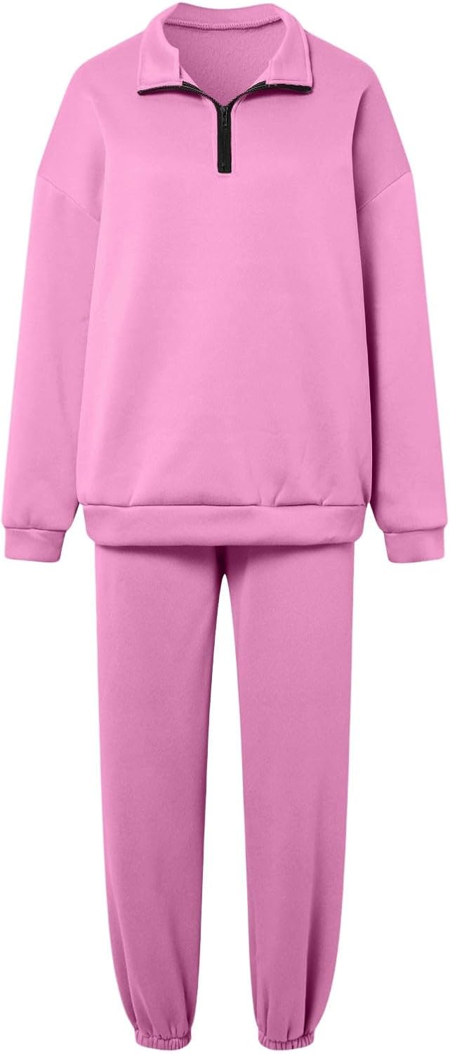 Women's Sweatsuits 2 Piece Outfits Long Sleeve Trendy Half Zip Pullover and Baggy Sweatpants Set with Pockets Tracksuit - Image 3