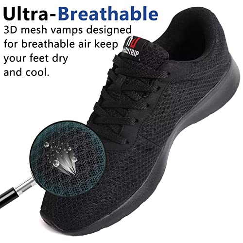 Maiitrip Mens Walking Shoes,Ultra Lightweight Breathable Tennis Running Shoes Mesh Non-Slip Casual Comfortable Fashion Sneakers Work Gym Workout Athletic Sport Cuhioning Trainers Black Size 9.5 #TOP2