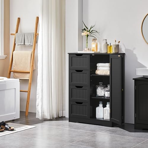 image for Yaheetech Wooden Storage Cabinet, Bathroom Storage Organizer with 4 Dr
