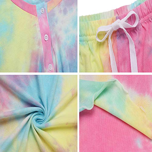 Image of Ekouaer Pajamas Set for Women Short Sleeve Lounge Set 2 Piece Loungewear PJs Soft Cute Lightweight Sleepwear