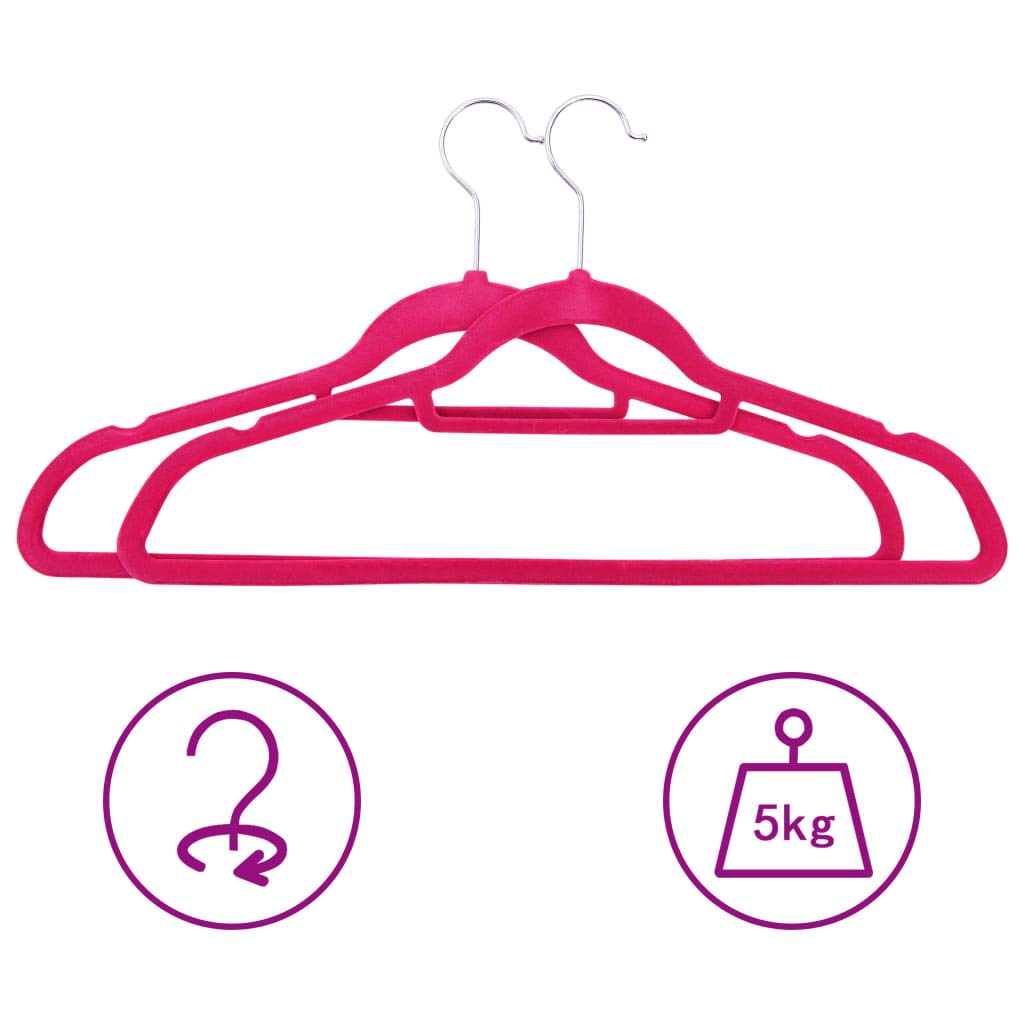 vidaXL 50x Juego de Perchas de Ropa Antideslizantes Soporte Accesorio para Guardar Abrigos Prendas Colgador Duradero Terciopelo Rosa