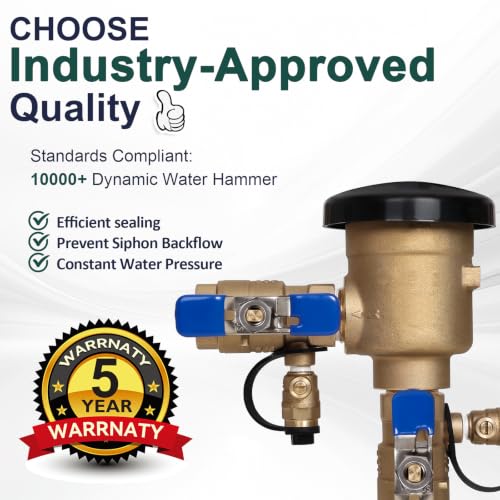 Image of 1 /2 inch Brass Pressure Vacuum Breaker, Max 400PSI Sprinkler Backflow Preventer for Non-Potable Systems Like Irrigation & Industry