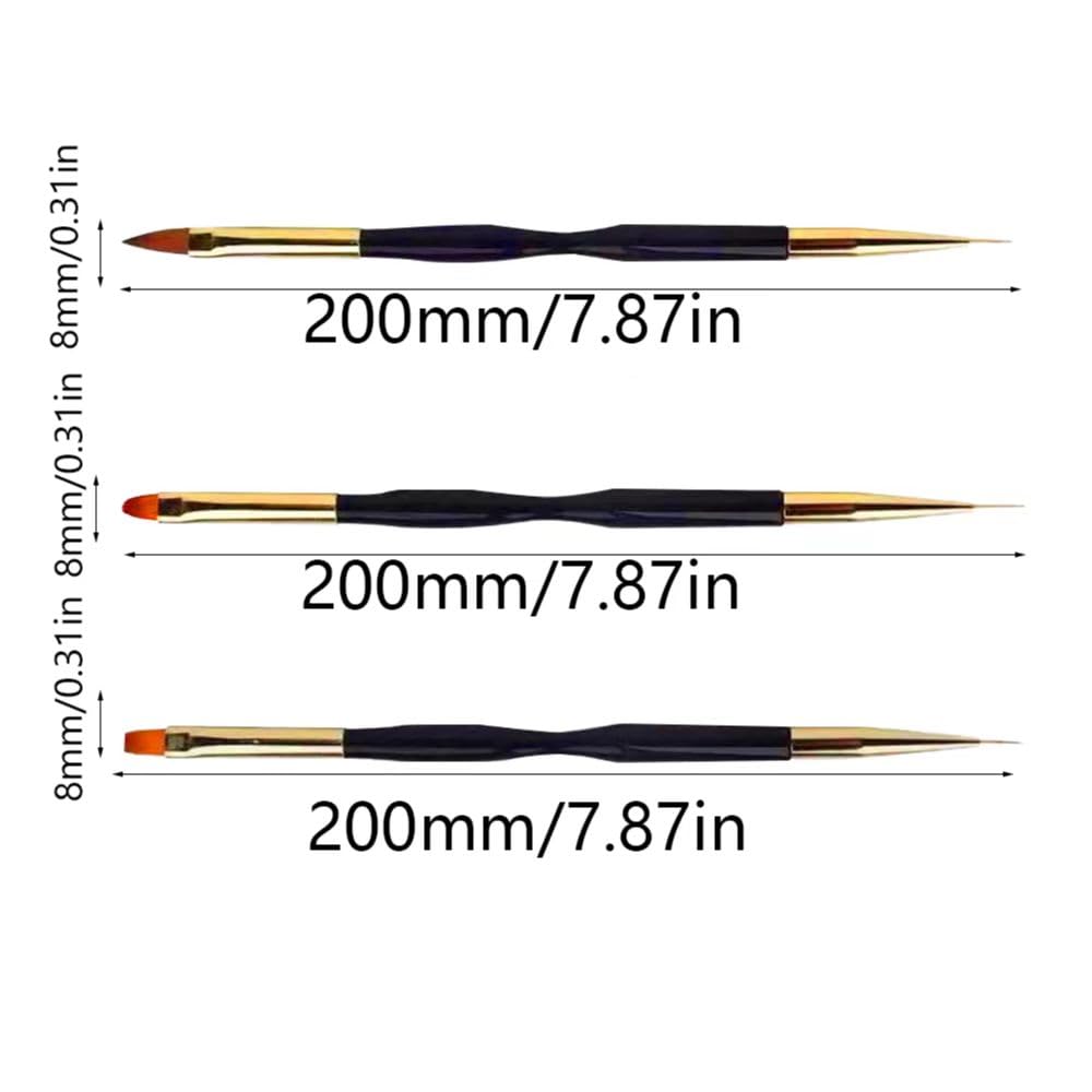 Pennelli per Unghie, 3 Pezzi di Pennelli per Unghie in Gel, Pennelli Nail Art, 2 in 1 Dual-ended Nail Art Pennelli, per Manicure