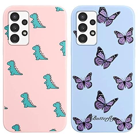 ZhuoFan 2 packs Phone Cases for Samsung Galaxy A13 4G Pink Purple Silicone Case with Pattern Slim Shockproof Protective Soft TPU Design for Girls Cute Case Cover for Samsung A13 6.6", Butterfly Cover