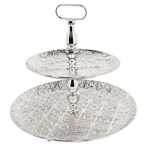 Etagere silber 2 Stöckig 40cm hoch Ø 34/49 cm Obst Etagere silber Deko Etagere Metall Etagere Cover