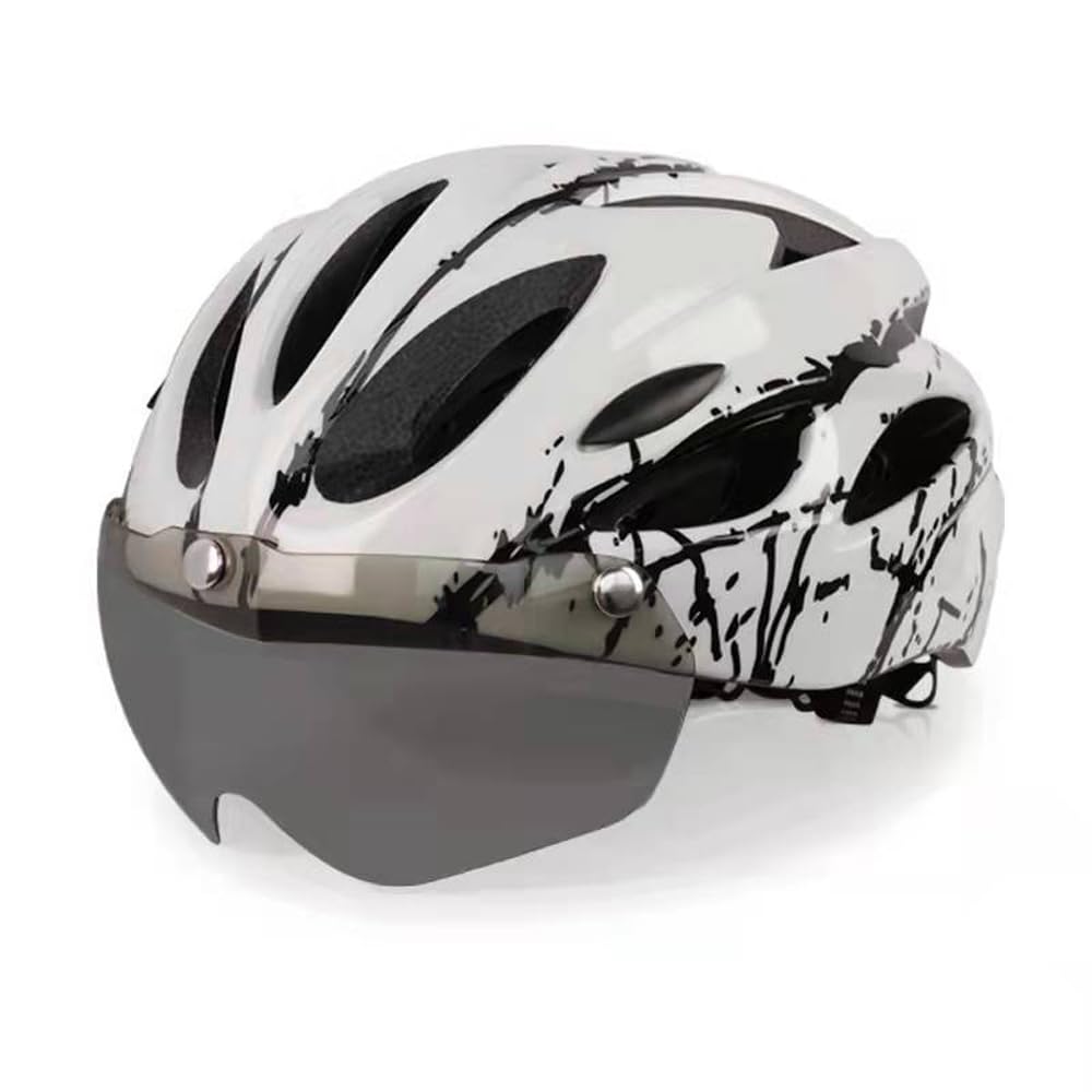 TenSteed Bike Helmet for Men Women, Detachable Magnetic Goggle Visor Bicycle Road Mountain Cycling Helmet, Adjustable Size 21.3-24.4 Inches (Black and White)