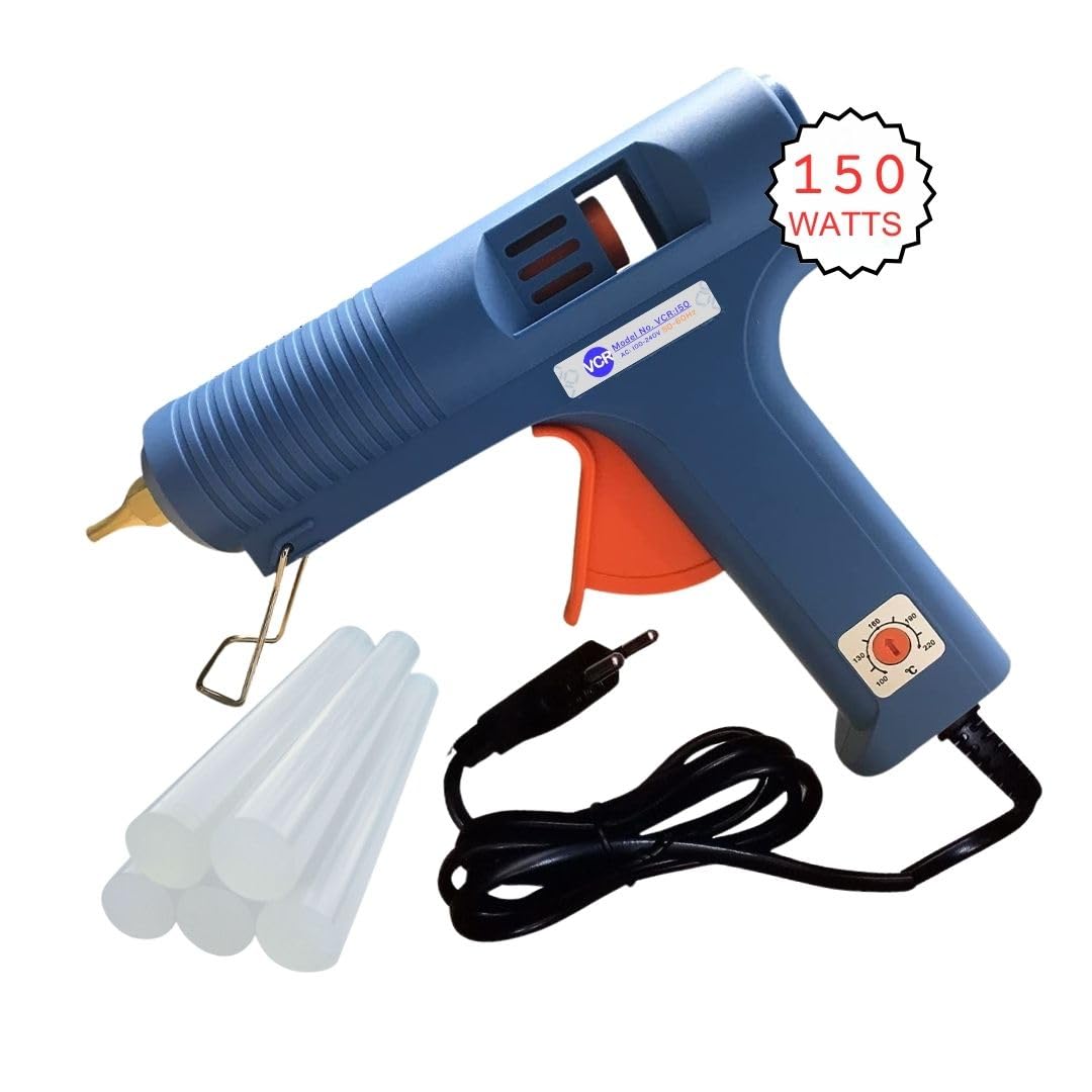 VCR 150W Heavy Duty Glue Gun with Temperature Control Regulator - 150 Watts & Thin Nozzle for Precise Glue Output (DIY & Professional Use) + 5 Transparent - 11mm Glue Sticks - VCR 150 - Image 2 thumbnail