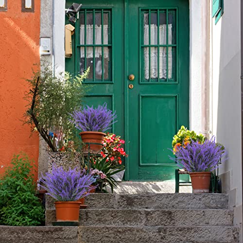 Ouddy Decor 12 Bundles Artificial Lavender Fake Flowers Faux Plastic Plants for Home Wedding Kitchen Garden Patio Window Box Office Table Centerpieces Indoor Outdoor Decor, Purple