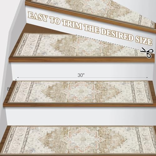 Pauwer Carpet Stair Treads for Wooden Steps Indoor 15 Pack 8" X 30" Peel and Stick Stair Treads Non Slip Staircase Step Treads Reusable Stair Runner Rugs for Dogs, Kids and Elders - image 2