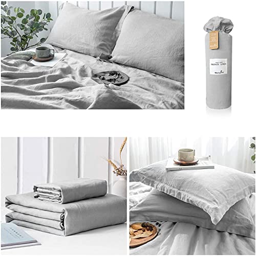 Merryfeel Linen Duvet Cover Set King Size,100% French Flax Linen Grey Duvet Cover Set,3 Pieces Basic Style Natural Linen Beding Set (1 Duvet Cover With 2 Pillwoshams)- King Grey #TOP1