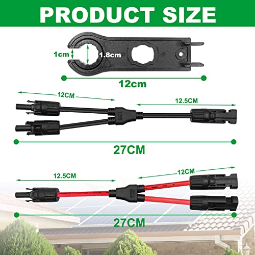 Y Stecker Solar 4mm, Y Kabel Solar 2 Paar, Solar y Stecker 4mm2, Solarkabel Y-Verteiler 4mm2, Solarpanel Stecker Sdapter, für Solaranlage Steckerfertig(Rot +Schwarz)