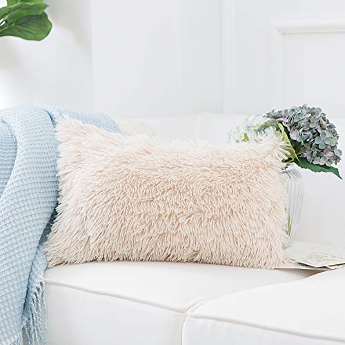 Image of Lumbar Pillow Covers for Couch Faux Fur Decorative Pillows 12x20 Inch