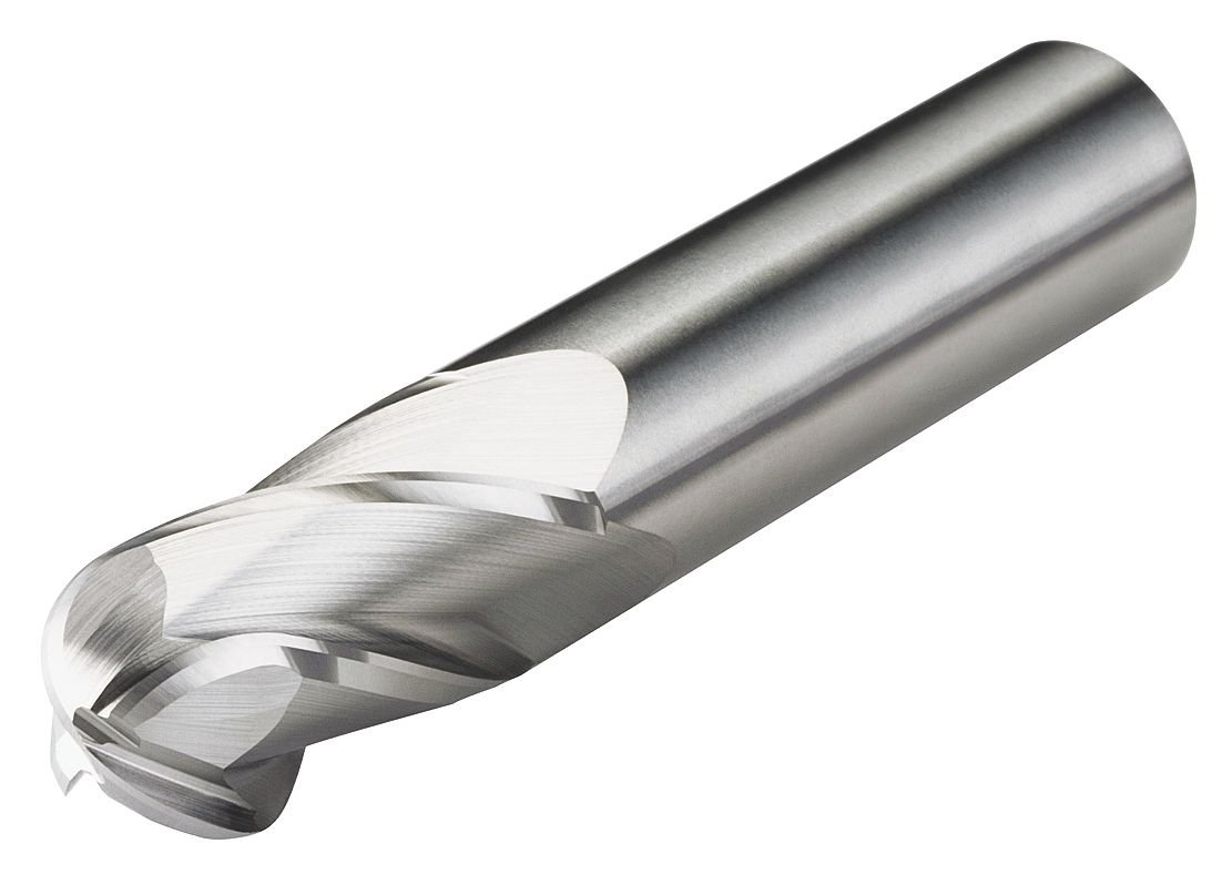 Micro 100 BEM-500-03X Ball End Mill, 1/2" Cutter Dia, 1" LOC, 3 Fl, 1/2" Shank Dia, 3" OAL, AlTiN