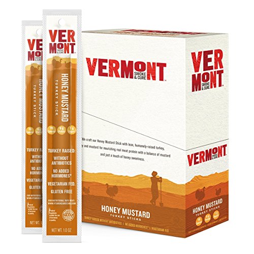 Vermont Smoke & Cure Meat Sticks - Antibiotic Free Turkey Sticks - Gluten-Free Snack - Paleo and Keto Friendly - Nitrate Free - Honey Mustard - 1oz Stick - 24 Count