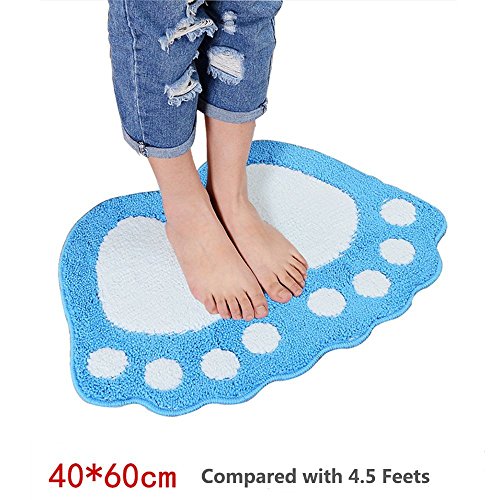 Jian Ya Na Non Slip Bath Toilet Mat Cute Big Feet Bathroom Shower Rugs Shaggy Carpet Absorbent Doormat Floor Mat Living Room Sofa Cushion Foot Pad Rug(19"X26"(48X67Cm), Blue) #TOP2