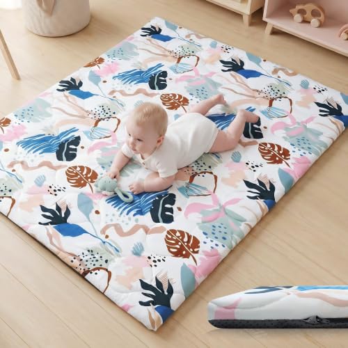 Image of 1.6 inch Thick Baby Play Mat, 71x59 Removable & Machine Washable Cover | Padded Memory Foam, Non-Slip Backing, 100% Baby-Safe Materials, Tummy Time Crawling, Outdoor, Bedroom, Living Room, Nursery