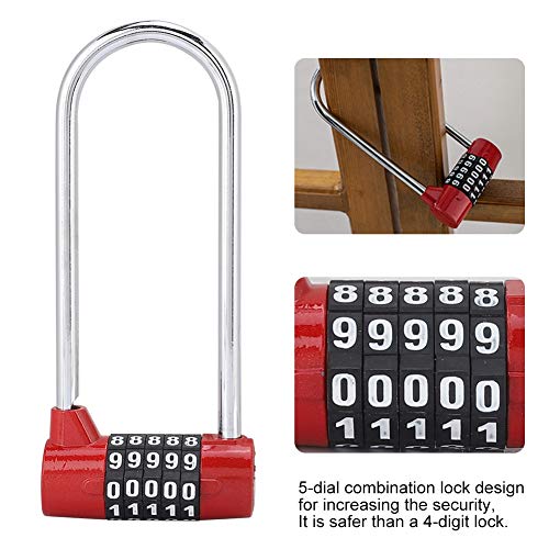 5 Digit Combination Padlock, Long Shackle Padlock Pad Locks with Code for School Gym Employee Locker, Fence(Red) - Image 3