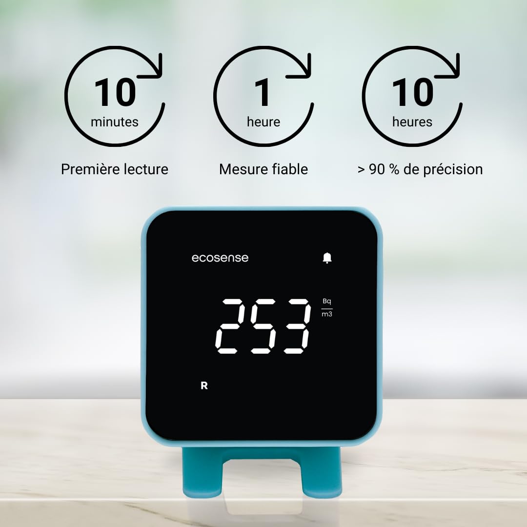 Ecosense EB100 EcoBlu, Détecteur de radon domestique, capture et affichage des résultats toutes les 10 minutes, surveillance continue à court et long terme, facile à utiliser