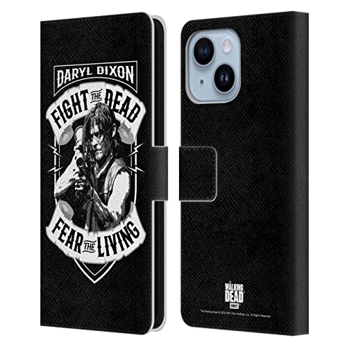 Étui portefeuille Daryl Dixon The Walking Dead pour iPhone 14 Plus noir et blanc en cuir