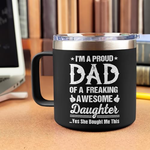 SANDJEST Dad Tumbler 14oz Insulated Coffee Travel Mug with Handle Funny Dads Gift from Daughter for Birthday Christmas Valentines Fathers Gift - Image 3