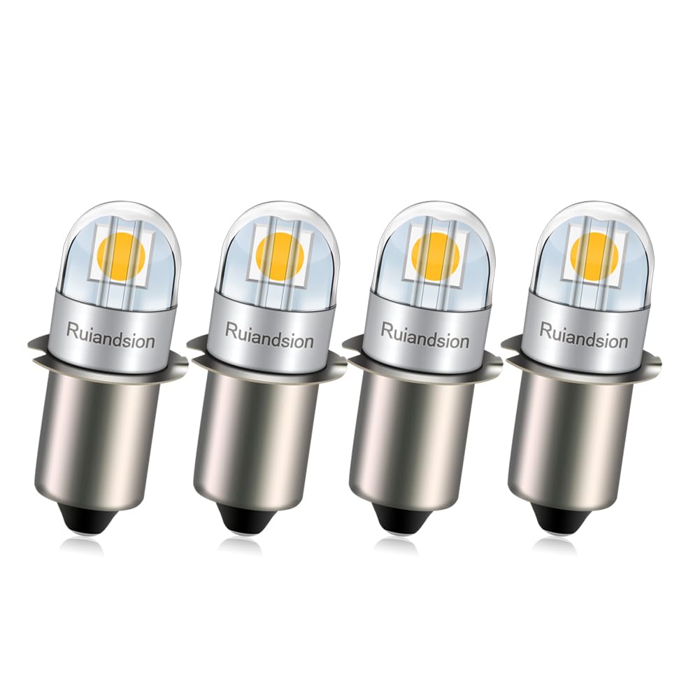 Ruiandsion P13.5S LED Bulb 18V Non Polarity 3030 2SMD Chip 360° Lighting Warm White 200LM LED Bulb Replacement for Headlamps Flashlights Torch Light Pack of 4