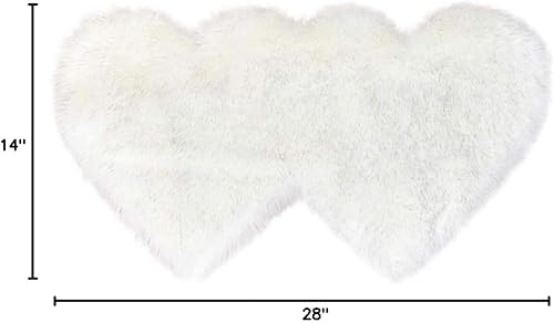 Miniatura 5 de Easygou Alfombra mullida con diseño de corazón, doble corazón, piel de oveja sintética, suave, larga, esponjosa, peluda, alfombra decorativa para el