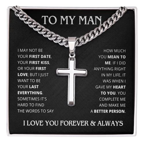 FG Family Gift Mall Husband Birthday Gifts From Wife Best Sentimental Gift Ideas Necklace Jewelry Chain Faith Cross Christmas Valentines Day Personalized Present For Men