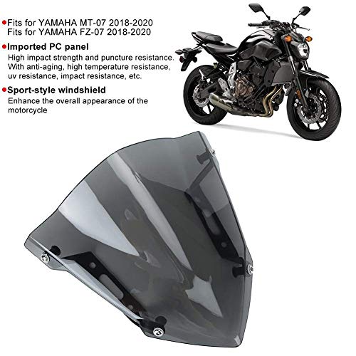 Qiilu Motorcycle Windshield, Motorcycle Windscreen Light Gray Sport Style Add-on Windshield Fits for