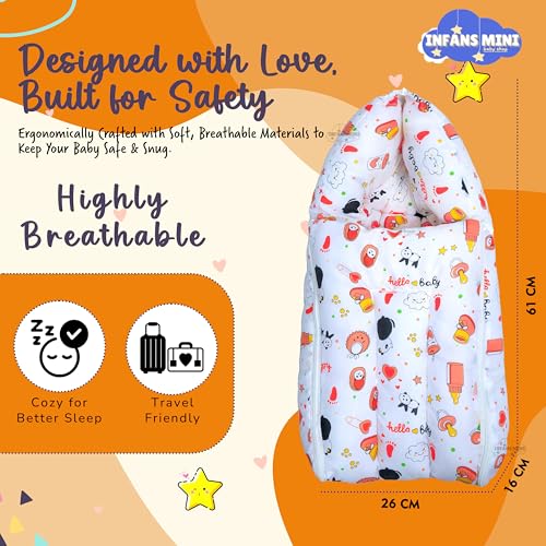 Image of Baby Bedding Set, 4 Pcs Cotton Sleeping Essential|Baby Sleeping Bag|Sleeping Mattress|Mother Nursing Feeding Pillow|Mosquito Net Bed for 0-6 Months (Panda Orange)
