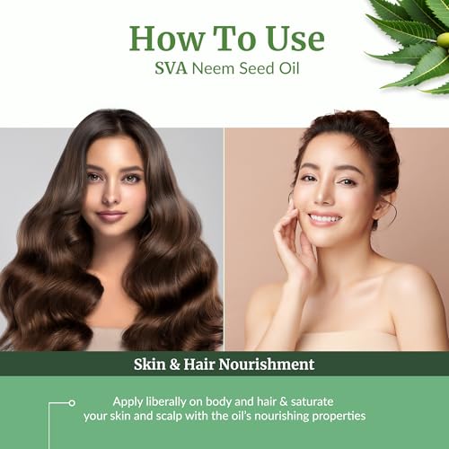 Image of SVA Organic Neem Seed Carrier Oil, Huge Bottle, 32 Fl Oz (946 ml) | Neem Seed Oil for Hair Care, Scalp Massage, Skin Care, Face Care, Body Massage, Spray & DIY Beauty Blends, Large Bottle