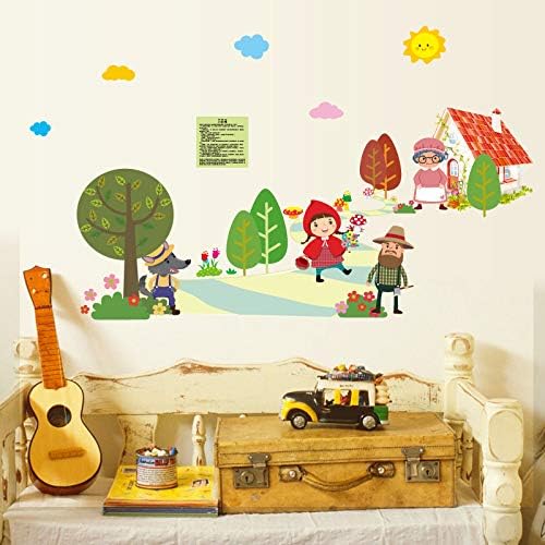 Pegatinas de pared Murales de la habitación de los niños-dibujos animados caperucita roja pvc pegatinas de pared decorativas personalidad guardería cuento de hadas protección del medio ambiente -60cm