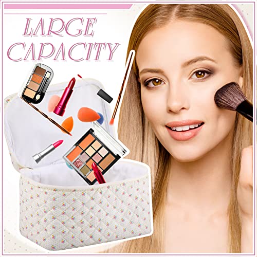 Paterr 3 Pieces Cotton Quilted Makeup Bag Set Coquette Cosmetic Bag Aesthetic Travel Toiletry Bags Cute Pouch Kawaii Aesthetic For Women (Classic Style) #TOP5