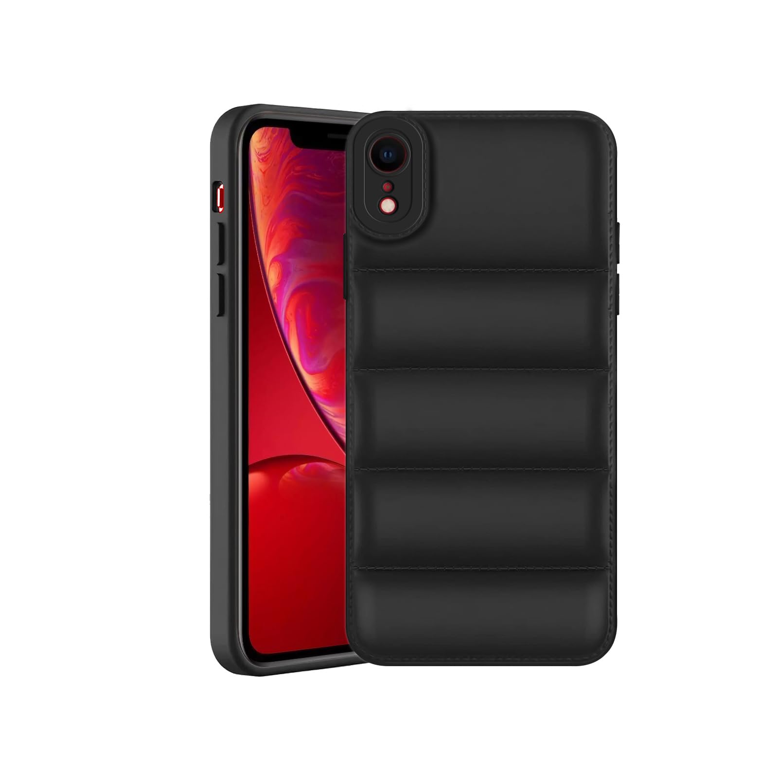 Amazon Brand - Solimo Puffer Case Camera Protection Soft Back Cover for Apple iPhone Xr - Black - Rubber