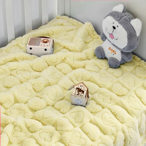 Image of Yurhap Fleece Baby Blanket Heart Checkered Blanket, Ultra Soft Cozy Baby Blankets for Girls Boys, Fluffy Infant Toddler Newborn Receiving Blankets for Crib Stroller 30 inchx40 inch (Yellow)