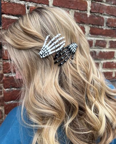 Halloween Hair Clips Skeleton Hands Bone 6Pcs White and Black, Punk Rock Horror Alligator Barrettes Hair Clip for Women Girls Hair Accessories(Hairpin, 6 Pcs) - image 7